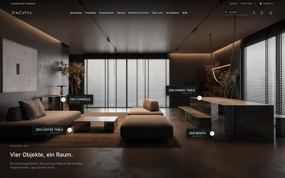 ZEN collection page in the ZinCuTec store
